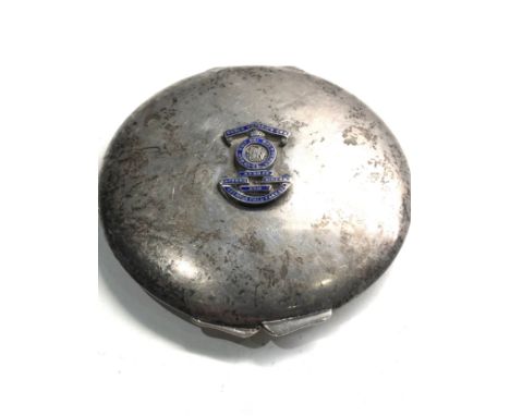 Military badge silver compact measures approx 8cm dia weightb 120g mirror worn 