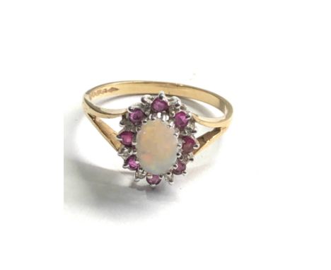 9ct gold opal &amp; diamond ring weight 2.2g 