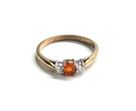 9ct gold fire opal &amp; diamond ring weight 2.8g 