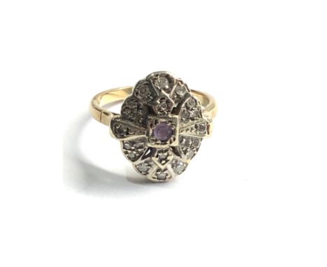 9ct gold diamond &amp; amethyst ring weight 4.8g 