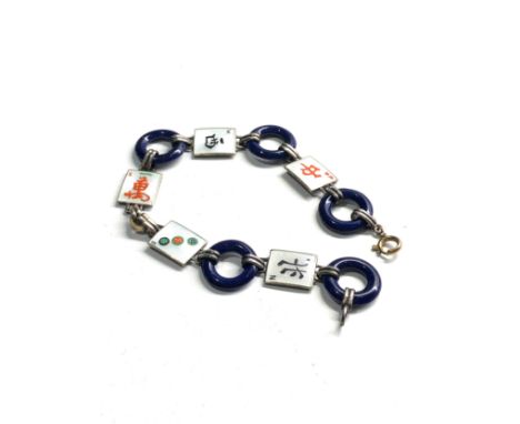 Rare silver &amp; enamel chinese card bracelet 
