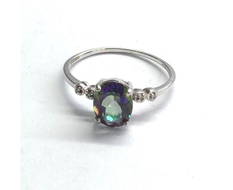 9ct gold mystic topaz &amp; diamond ring weight 2g 