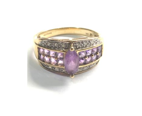 9ct gold vintage diamond &amp; amethyst ring (4g) 