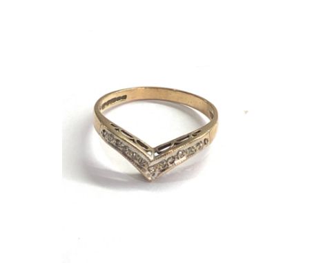 9ct gold vintage diamond wishbone ring (1.6g) 