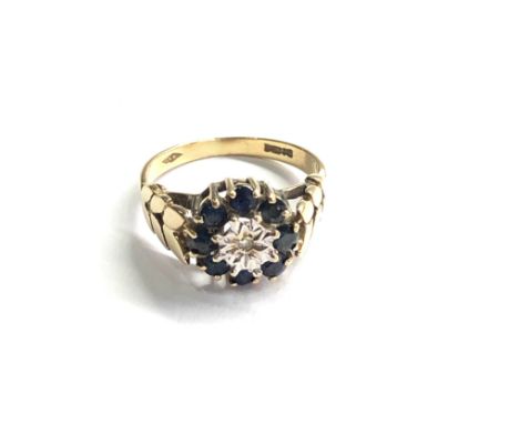 9ct gold diamond &amp; sapphire ring weight 2.3g 