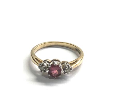 9ct gold diamond &amp; pink tourmaline dress ring (2g) 