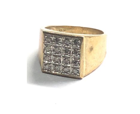 9ct gold diamond cluster square pave setting signet ring (9g) 0.50ct 