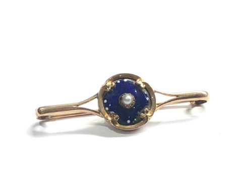 10ct gold antique seed pearl &amp; blue enamel brooch (4.3g) XRT as 10ct gold 