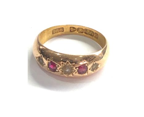 15ct gold antique ruby &amp; seed pearl  ring Chester hallmarks (4g) 