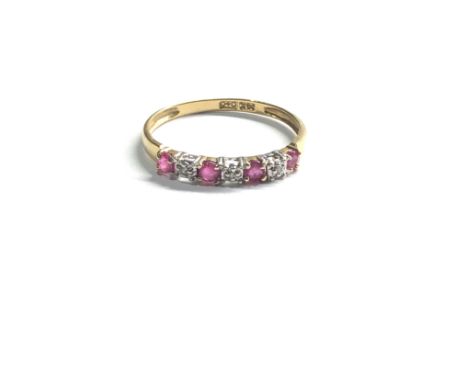 14ct gold vintage ruby &amp; diamond  dress ring (0.9g) 