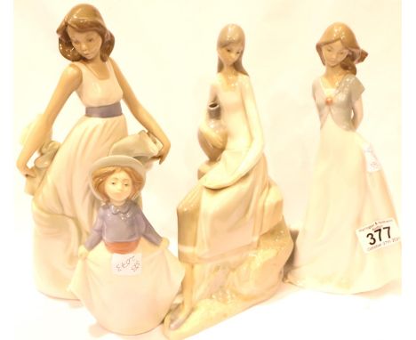 Four Nao girl figurines, tallest H: 27 cm. P&amp;P Group 3 (£25+VAT for the first lot and £5+VAT for subsequent lots) 