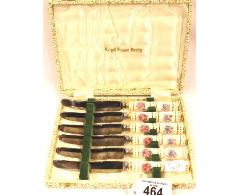 Cased set of tea knives with Royal Crown Derby porcelain handles. P&amp;P Group 2 (£18+VAT for the first lot and £3+VAT for s