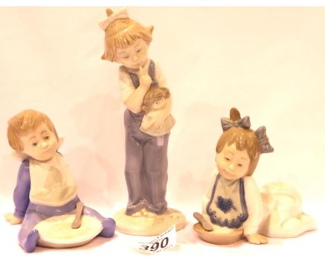 Three Nao infant figurines, largest H: 18 cm. No cracks, chips or visible restoration. P&amp;P Group 3 (£25+VAT for the first