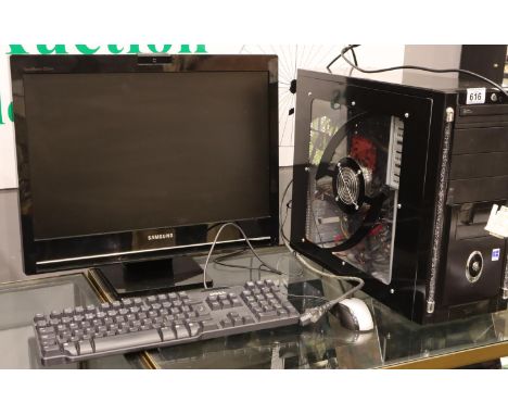 Custom built PC, running windows 10, complete setup with monitor, keyboard and mouse, software includes Microsoft office. Pas