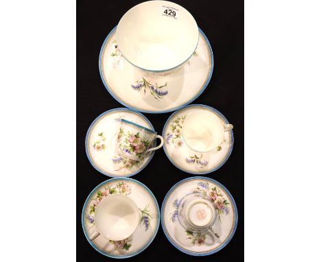 Royal Worcester late 19th / early 20th century part tea service, comprising four cups with saucers, cake plate and bowl. P&am