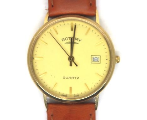 Rotary; 9ct gold quartz wristwatch with inscription to verso. Requires battery, working at lotting. P&amp;P Group 1 (£14+VAT 