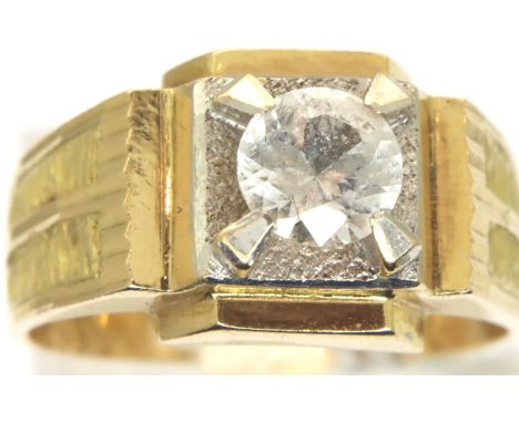 Continental gold dress ring, set with a white topaz of approximately 0.5cts, size N, 5.1g, shank stamped but indistinct. P&am