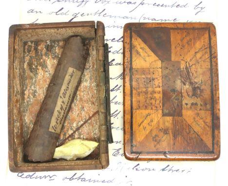 An early 19th century table snuff in sycamore with specimen wood inlaid cover, likely by Charles Stiven &amp; Sons Laurenceki