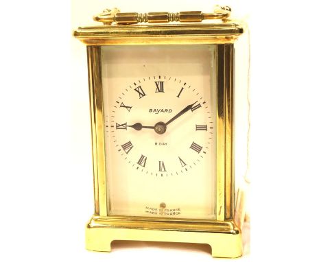 French brass eight day carriage clock by Bayard, working at lotting up. P&amp;P Group 2 (£18+VAT for the first lot and £3+VAT