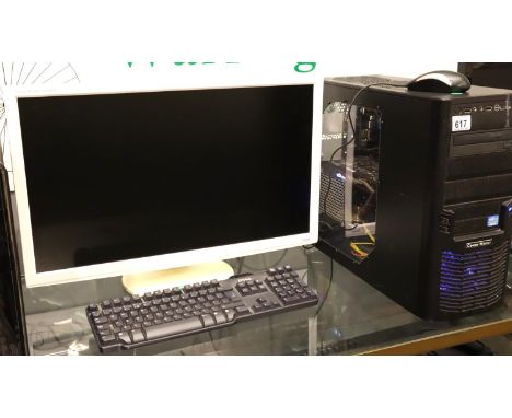 Custom built PC running Windows 7 in Cooler Master tower with Prolite 27'' monitor, keyboard and mouse. Username and password