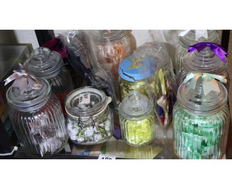 Quantity of bows in jars, various colours. P&amp;P Group 3 (£25+VAT for the first lot and £5+VAT for subsequent lots) 