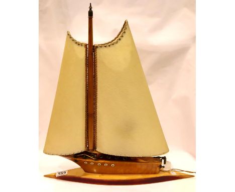 1950s sailboat table lamp, with vellum shades, H: 54 cm. Not available for in-house P&P, contact Paul O'Hea at Mailboxes on 0