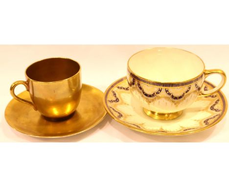 Aynsley delicate gilt cup and saucer with retailers stamp for Temple &amp; Crook with a Paragon gilt cup and saucer (2). P&am