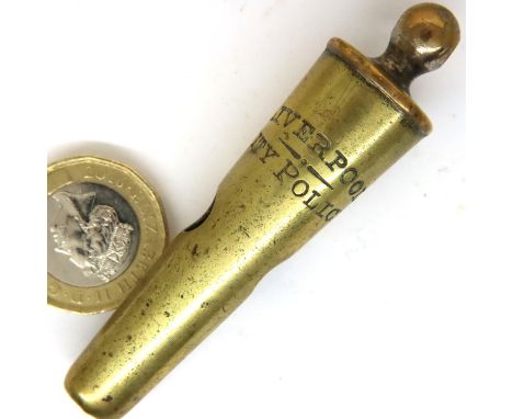 Victorian brass Beaufort whistle marked for Liverpool city police. P&amp;P Group 1 (£14+VAT for the first lot and £1+VAT for 