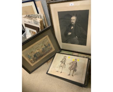 A collection of eight assorted prints to include political caricature examples…. 