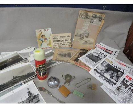 A tray of collectables to include a vintage Ronson lighter, Heinz flask etc