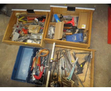 Three large trays of tools together with a toolbox and contents 