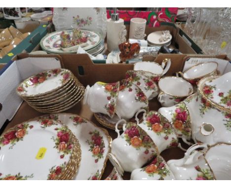 A tray of Royal Albert Old Country Roses tea ware (approx 35 pieces) together with a tray of assorted ceramics to include a R