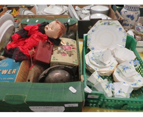 A small tray of Melba bone china Art Deco tea ware together with a tray of assorted collectables to include flatware, miniatu