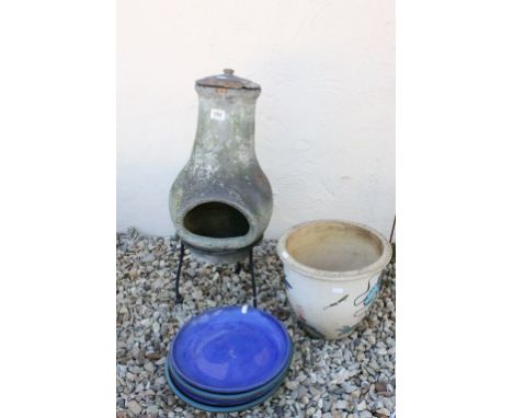 Chimera on Metal Stand together with a Glazed Planter and Four Glazed Trays