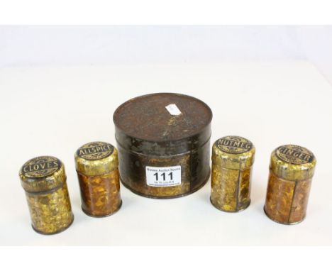 Vintage circular Spice Tin with four internal containers