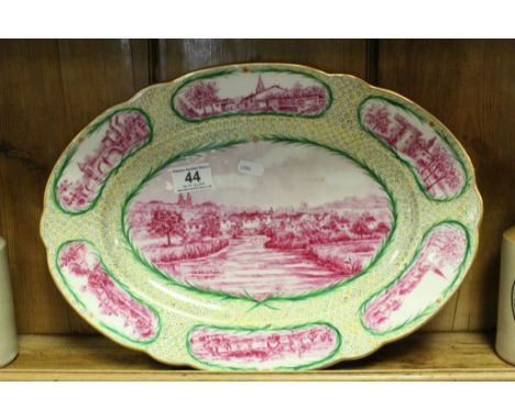 Oval Continental ceramic plate with hand painted Village scenes and makers marks to reverse