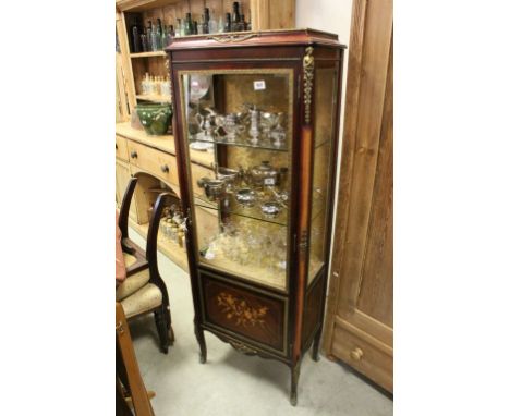 20th century French Display Cabinet with Brass Mounts, the bottom panel with Satinwood Floral Inlay