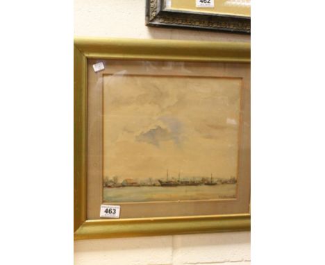 Early 20th century Watercolour Harbour Scene signed E K Marshall