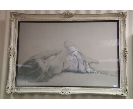 Pierced Framed Mixed Media Portrait of a Reclining Semi Clad Female