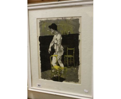 20th century Framed Lithograph Portrait of a Nude Female in a Pose