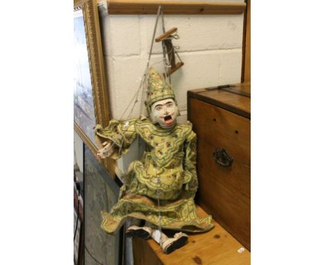 Thai String Puppet of a Man in Traditional Costume with Painted Wooden Head, Hands and Feet
