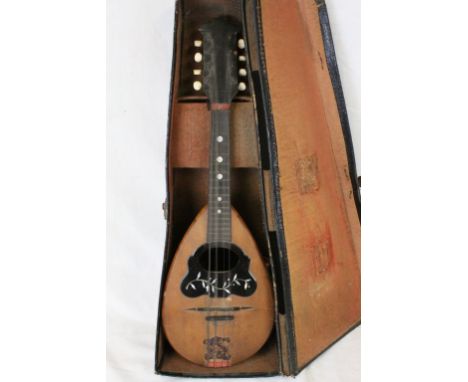 Vintage Cased Italian ' Gennaro Maglioni ' Mandolin with Tortoiseshell and Mother of Pearl Inlay 