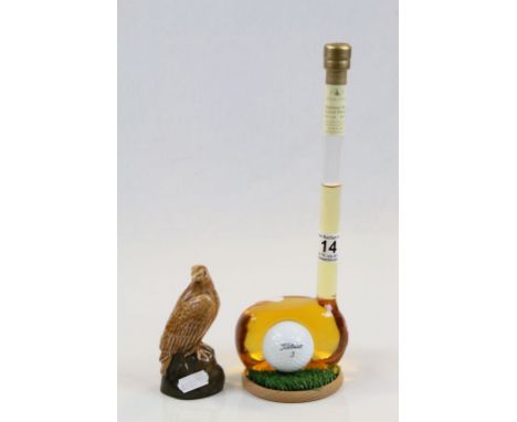 Novelty Highland scotch Whisky bottle in the shape of a Golf Club and a Beswick Eagle whisky, both with contents