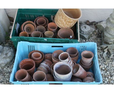 Two Trays of Mixed Size Clay Flower Pots and Falcon Ware Planter