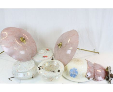 Six Glass Light Shades including Pair of Mid 20th century Mottled Glass Light Shades, another similar Light Shade, Up Lighter