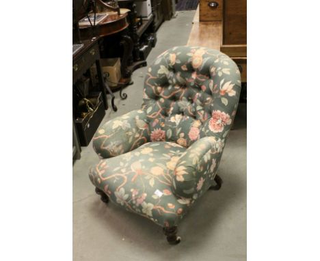 Late 19th century Ladies Armchair with later Floral Button Back Upholstery