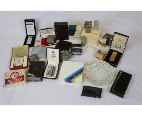 Smoking ephemera to include Ronson lighters and desk lighter and others
