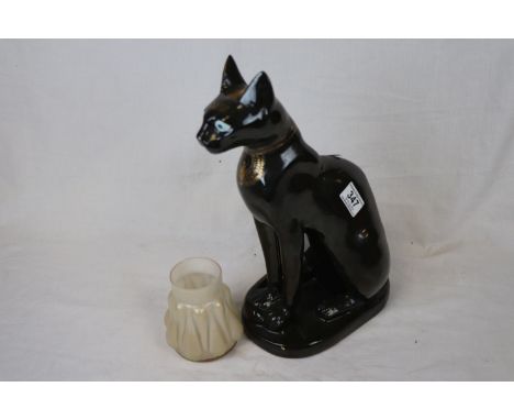 Art Nouveau Opaque Glass Vase and a Ceramic Egyptian cat 38cm high  