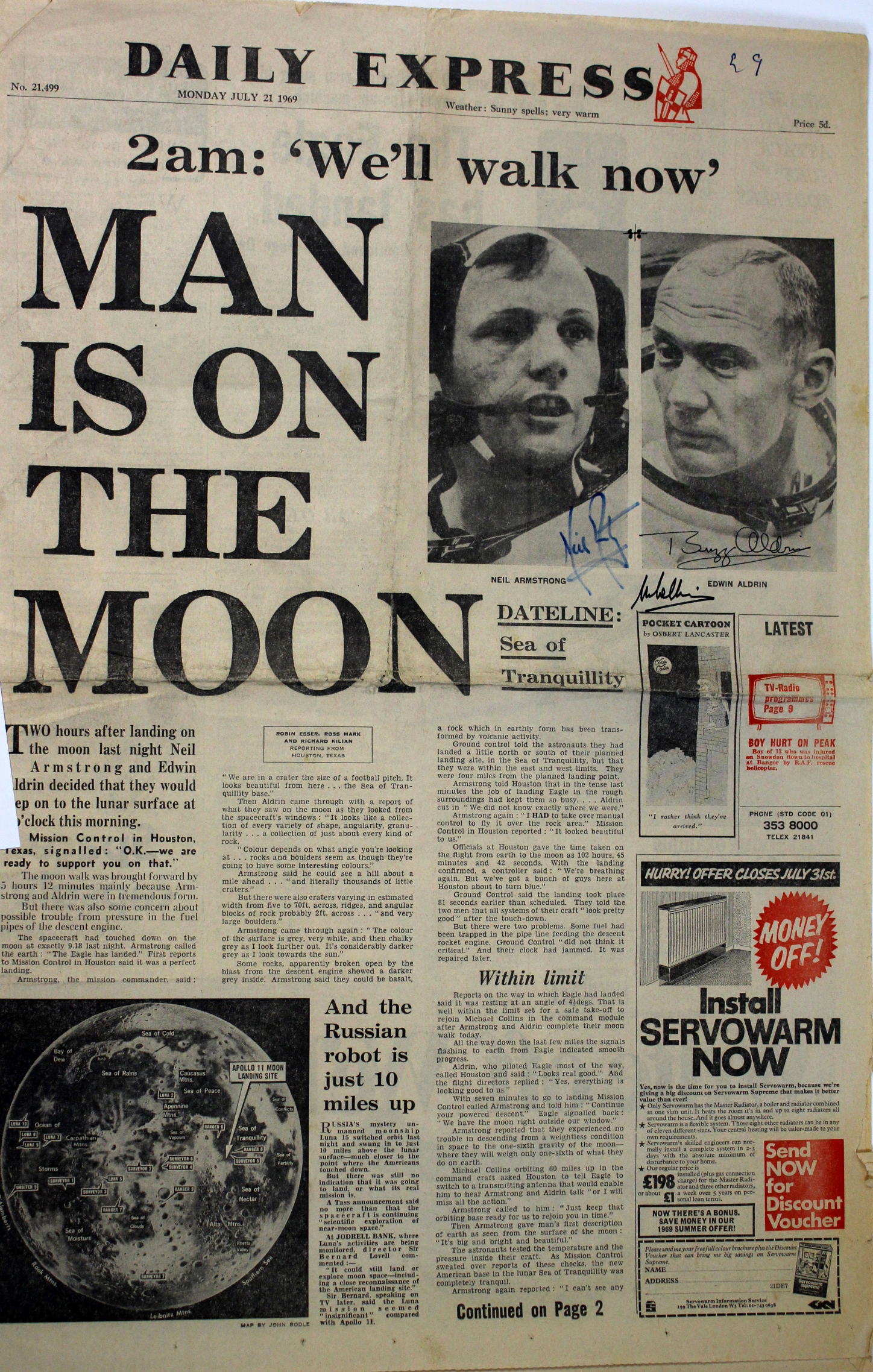 Apollo 11 Interest An Original Daily Express Newspaper Dated Monday