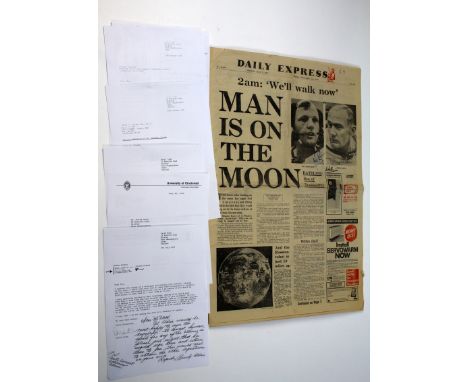 Apollo 11 interest. An original Daily Express newspaper dated Monday, 21st July 1969, celebrating the moon landing, signed to